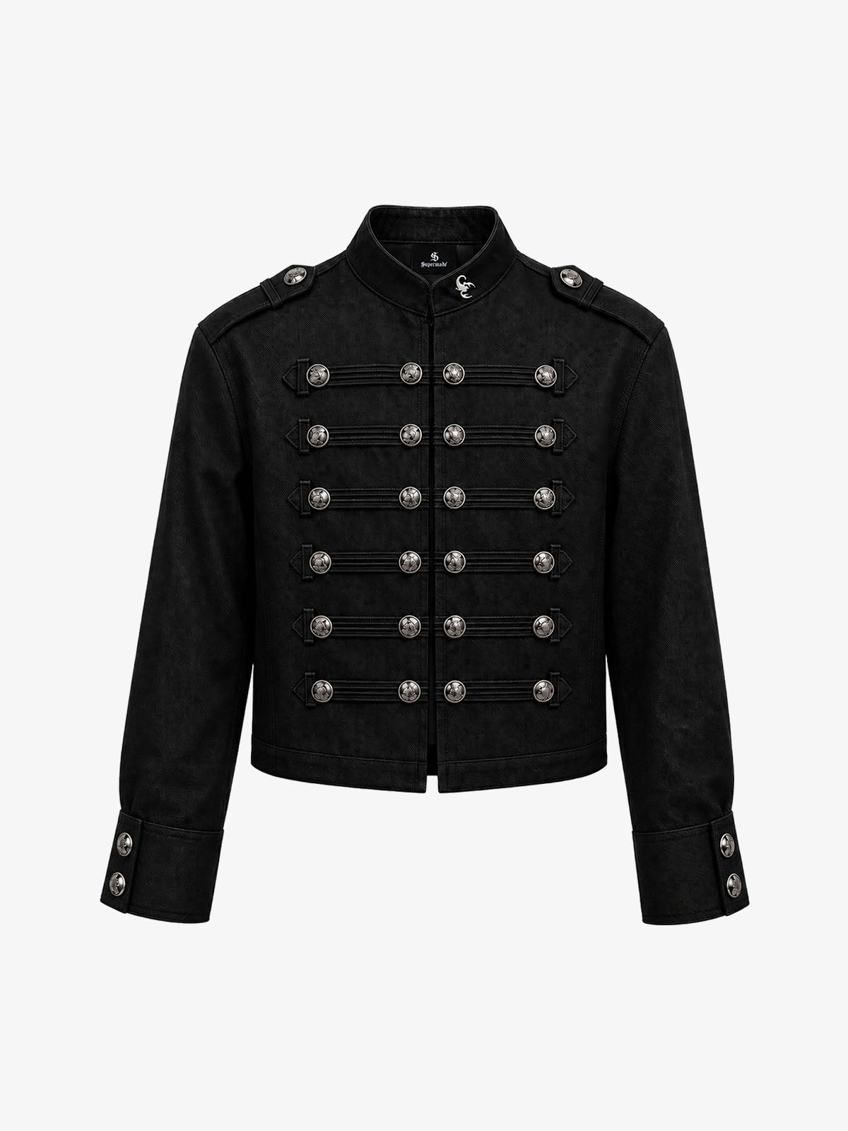 Vintage Silver Button Military Denim Jacket front view