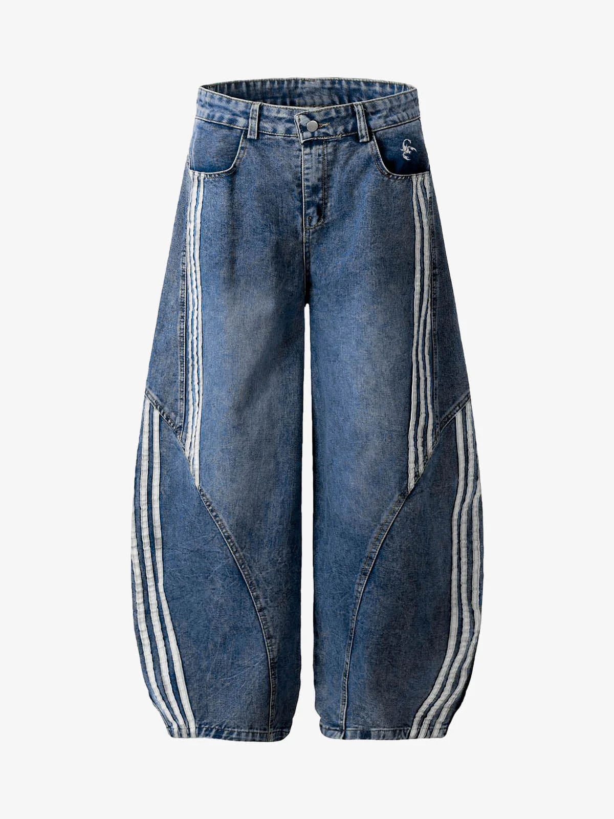 Contrast Side Stripe Denim Barrel Jeans front view