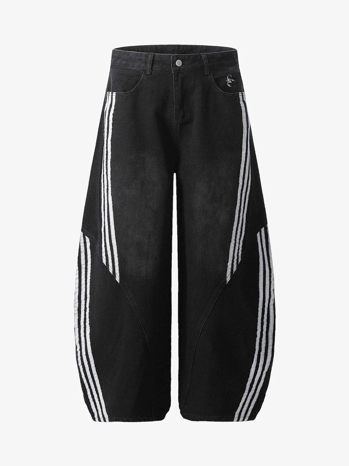 Contrast Side Stripe Denim Barrel Jeans detail view