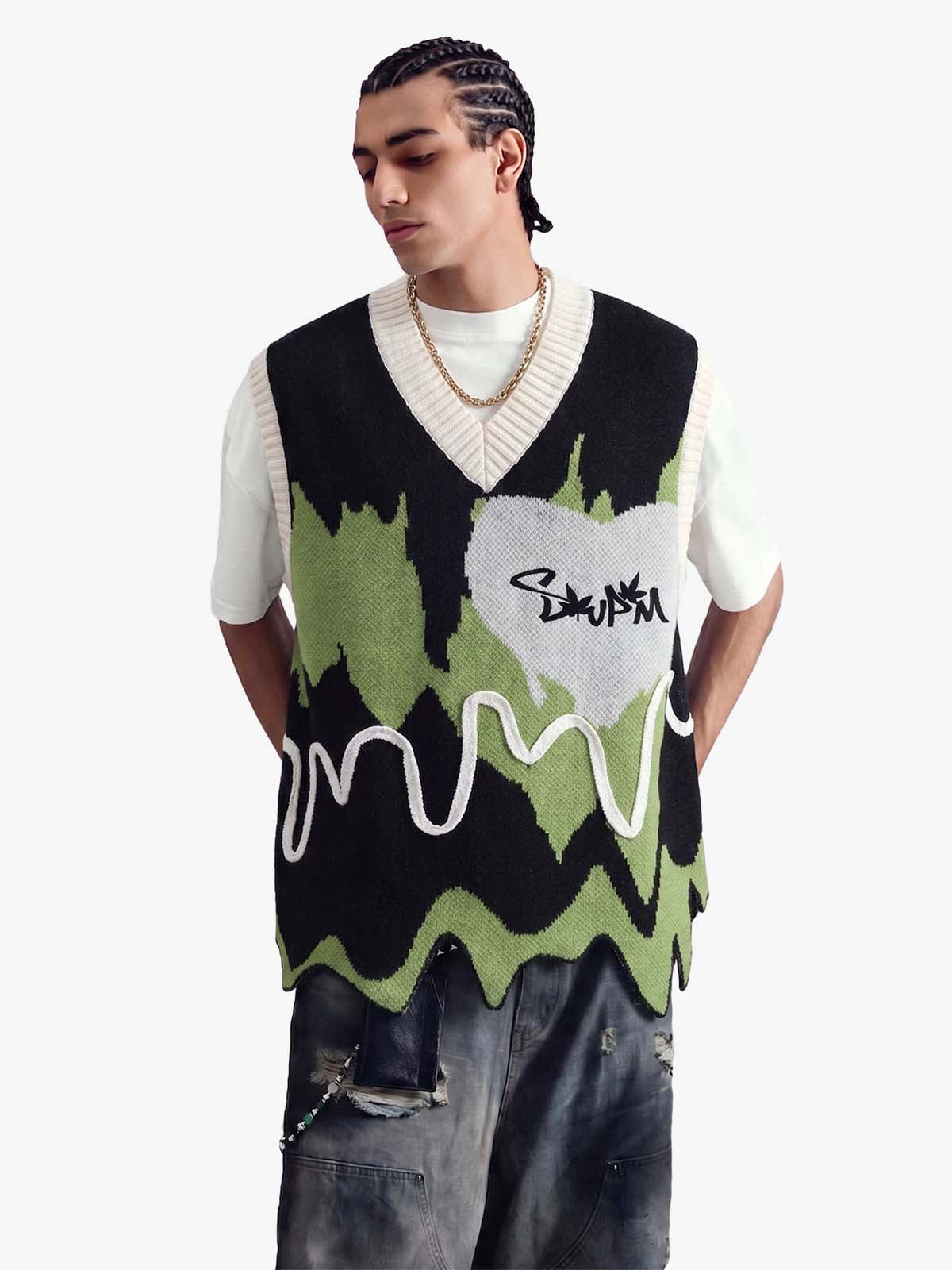 Graffiti Love V-neck Irregular Sweater — 04best, 0508best, Back To School | Pheuw®