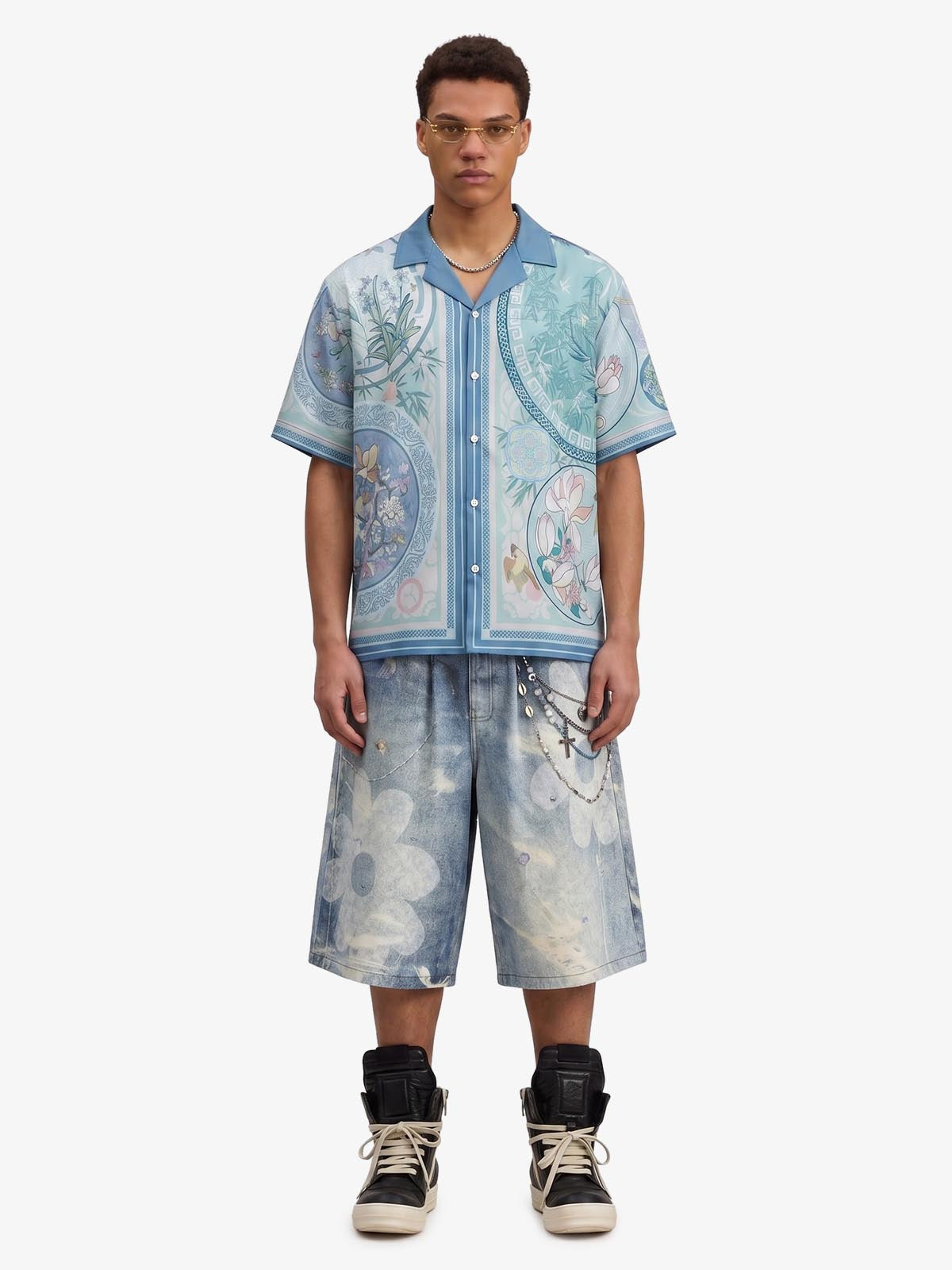 Porcelain Floral Camp Collar Boxy Shirt