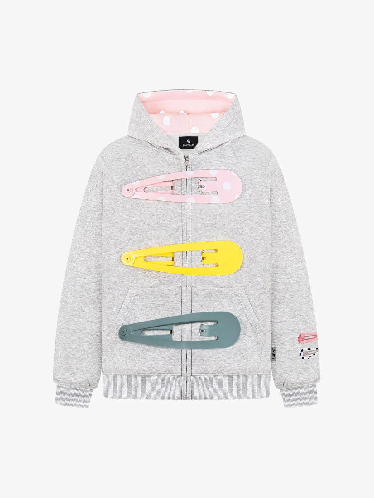 Detachable Hair Clip Decoration Zip Up Hoodie — Embroidered, Hooded, Loose | Pheuw®