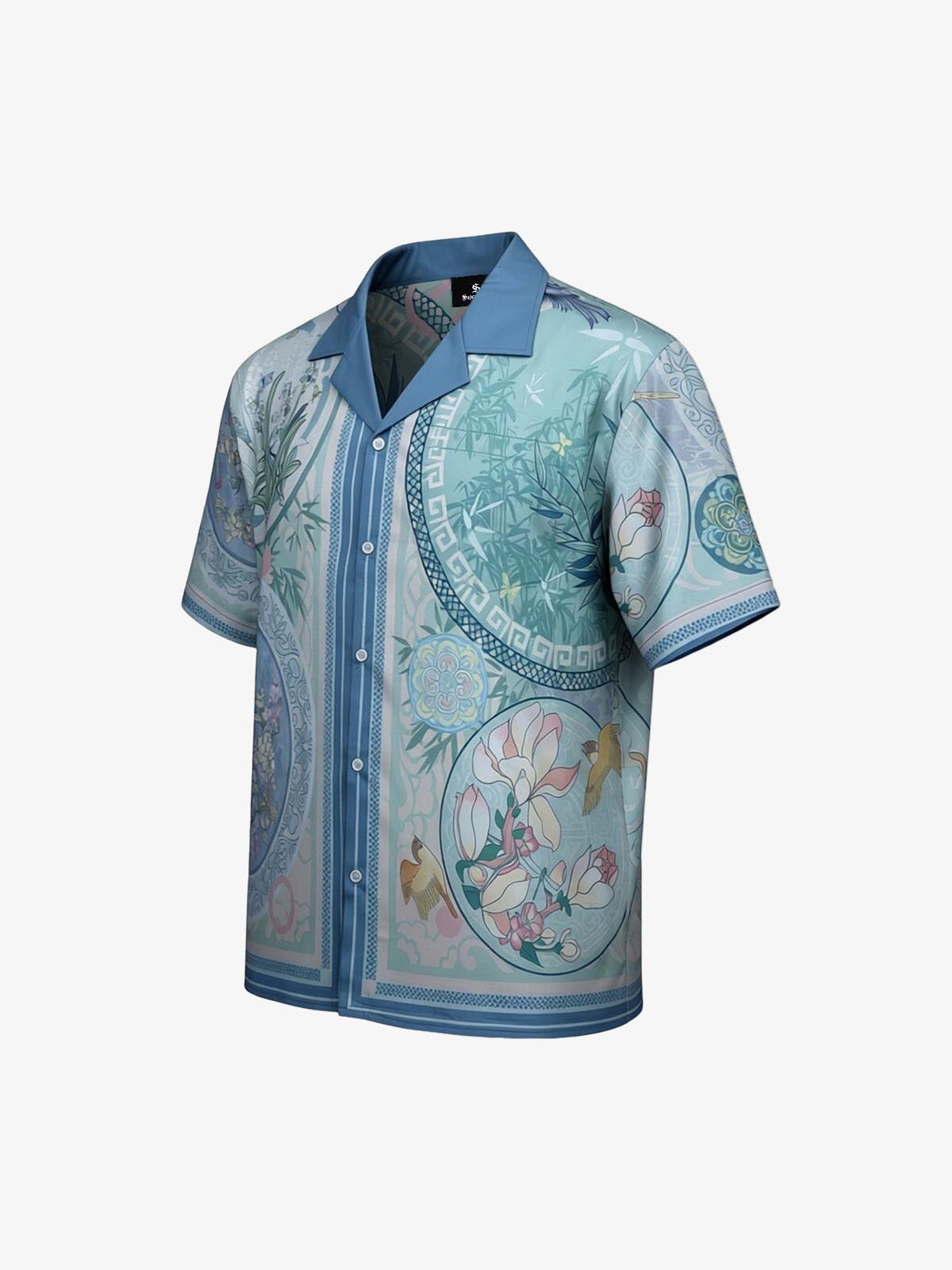 Porcelain Floral Camp Collar Boxy Shirt polo — Loose | Pheuw®
