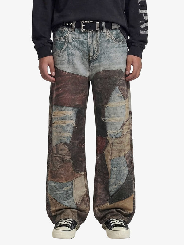 High Street Distressed Washed Printed Jeans — 04best, 0508best, Back To School | Pheuw®