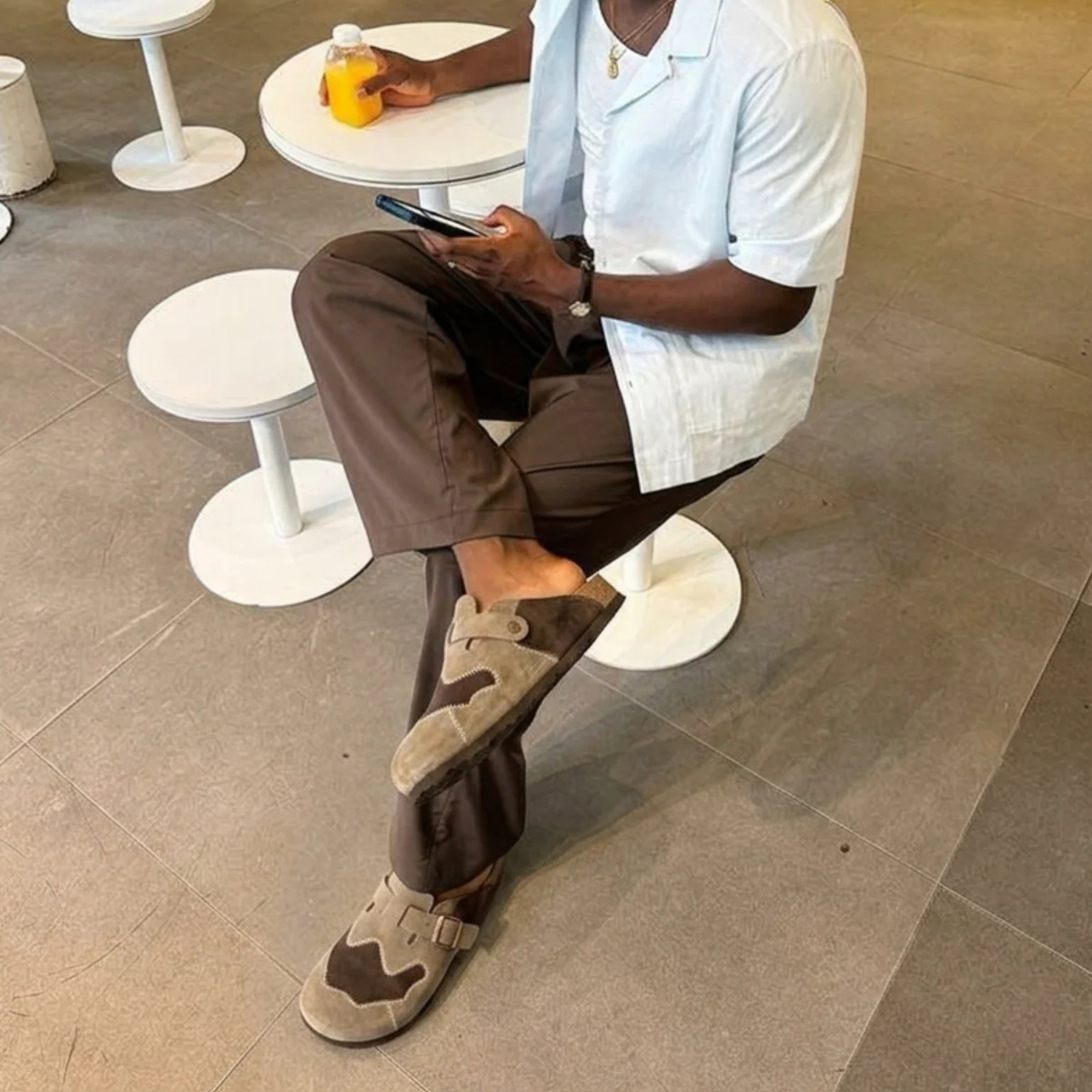 Pheuw® Rework Suede Clogs — Brown x Beige — clogs back view