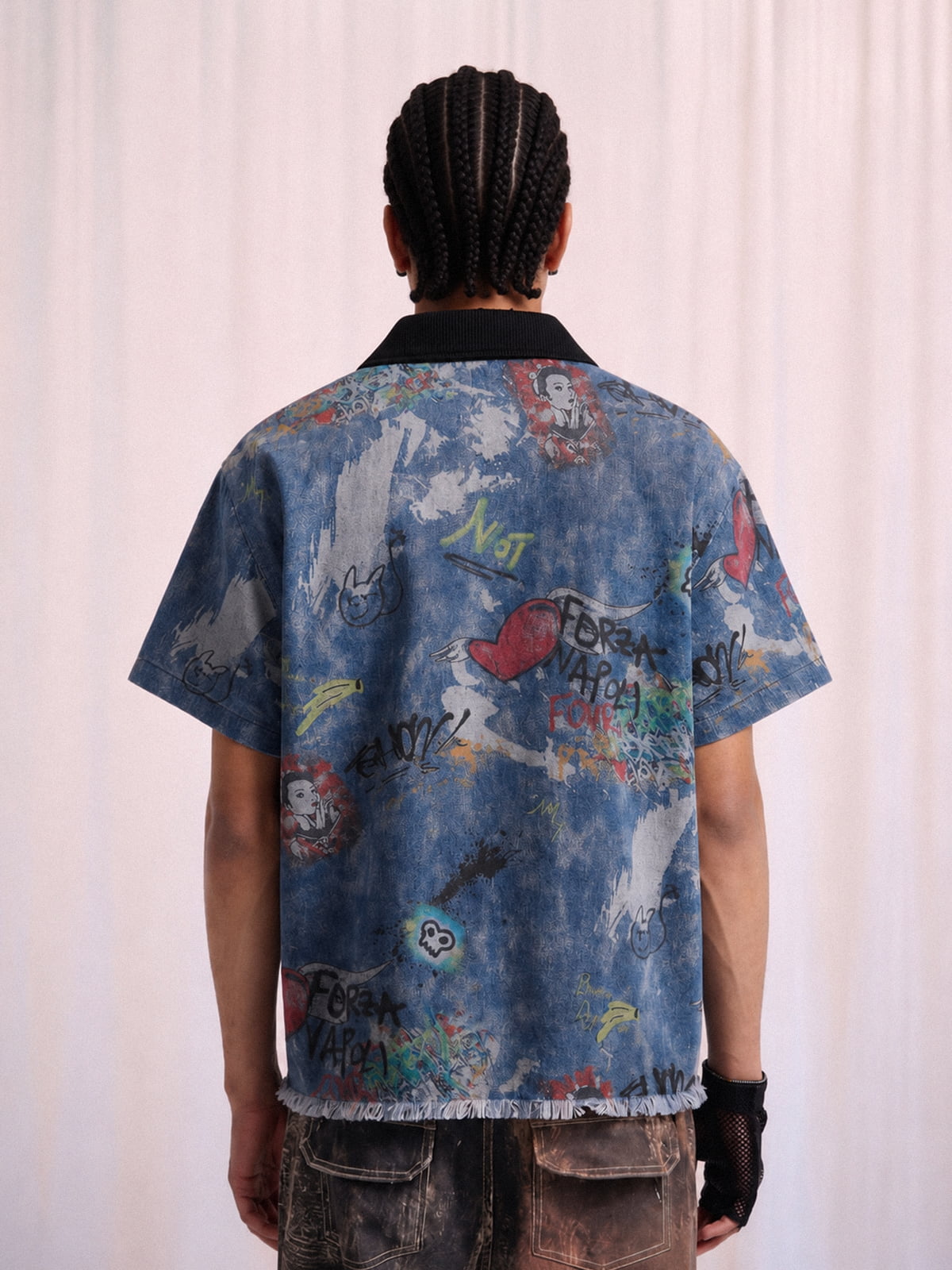 Tie-Dye Denim Graffiti Polo T-Shirt