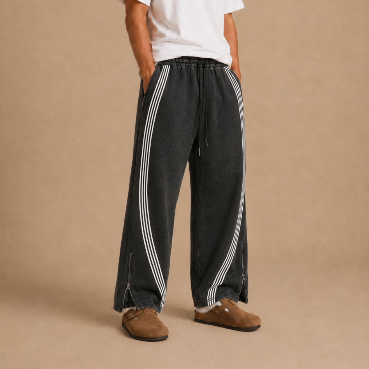 The Curved Striped Wide-Leg Track Pant