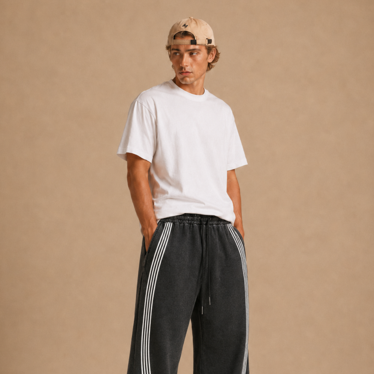 The Curved Striped Wide-Leg Track Pant