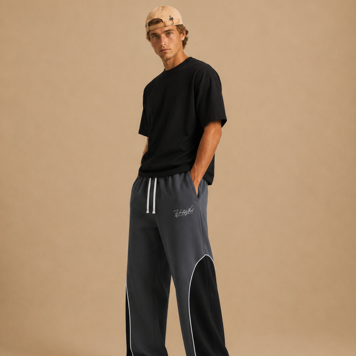 The Panel-Contrast Wide-Leg Track Pant