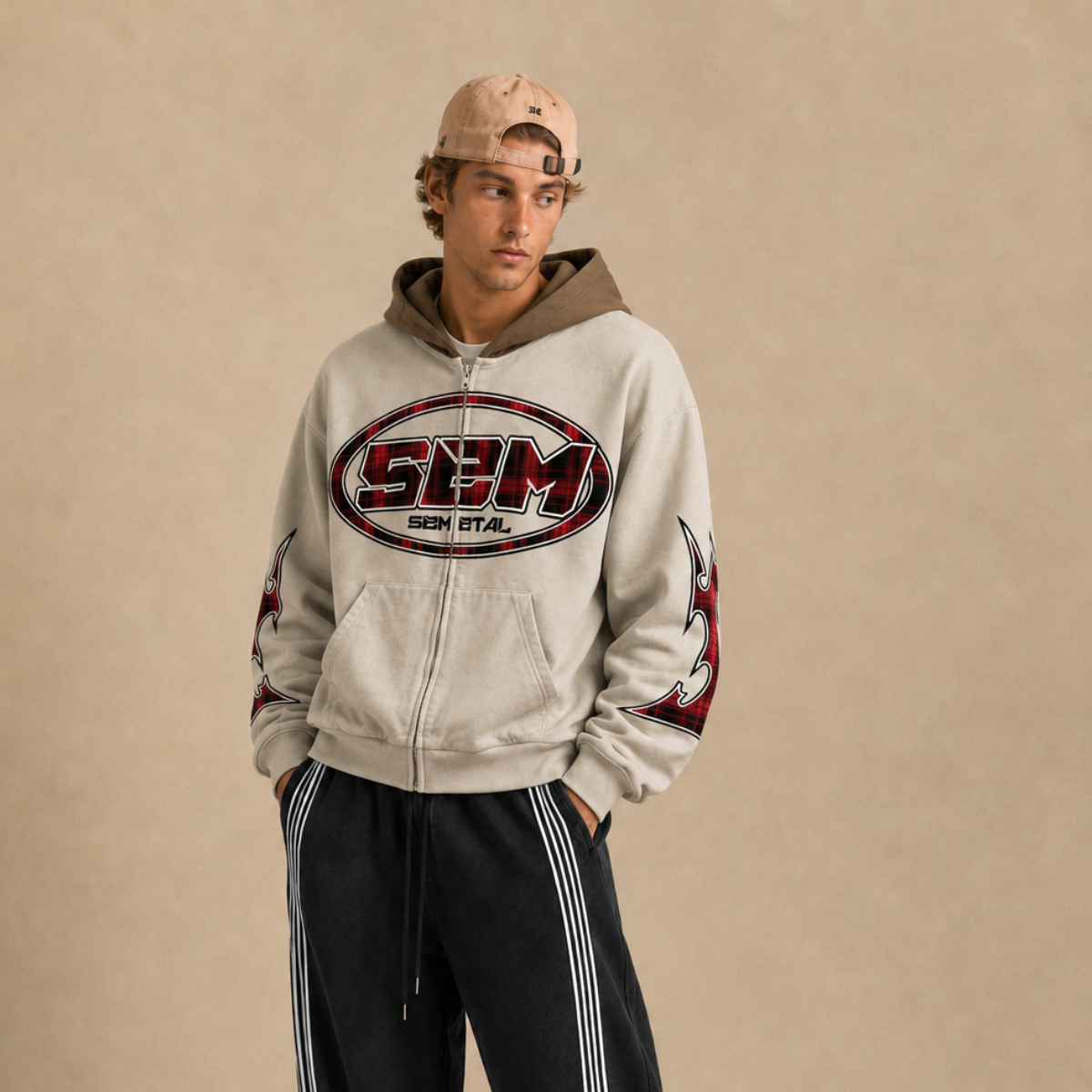 The 'SBM' Plaid Paneled Zip Hoodie