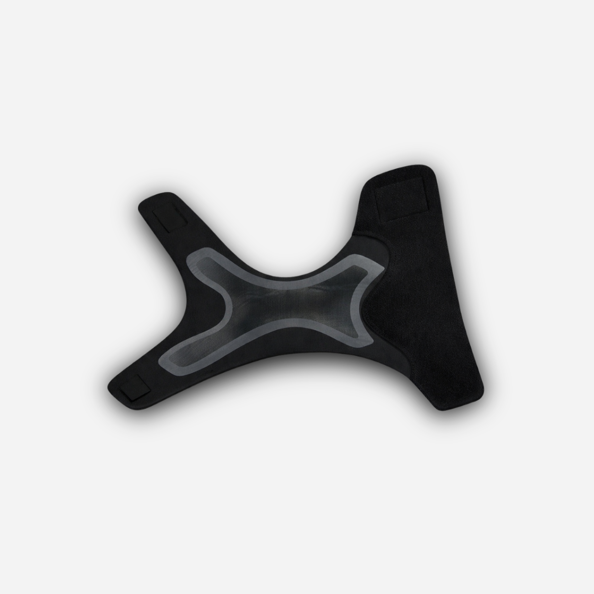 Black and gray athletic bra on a light gray background