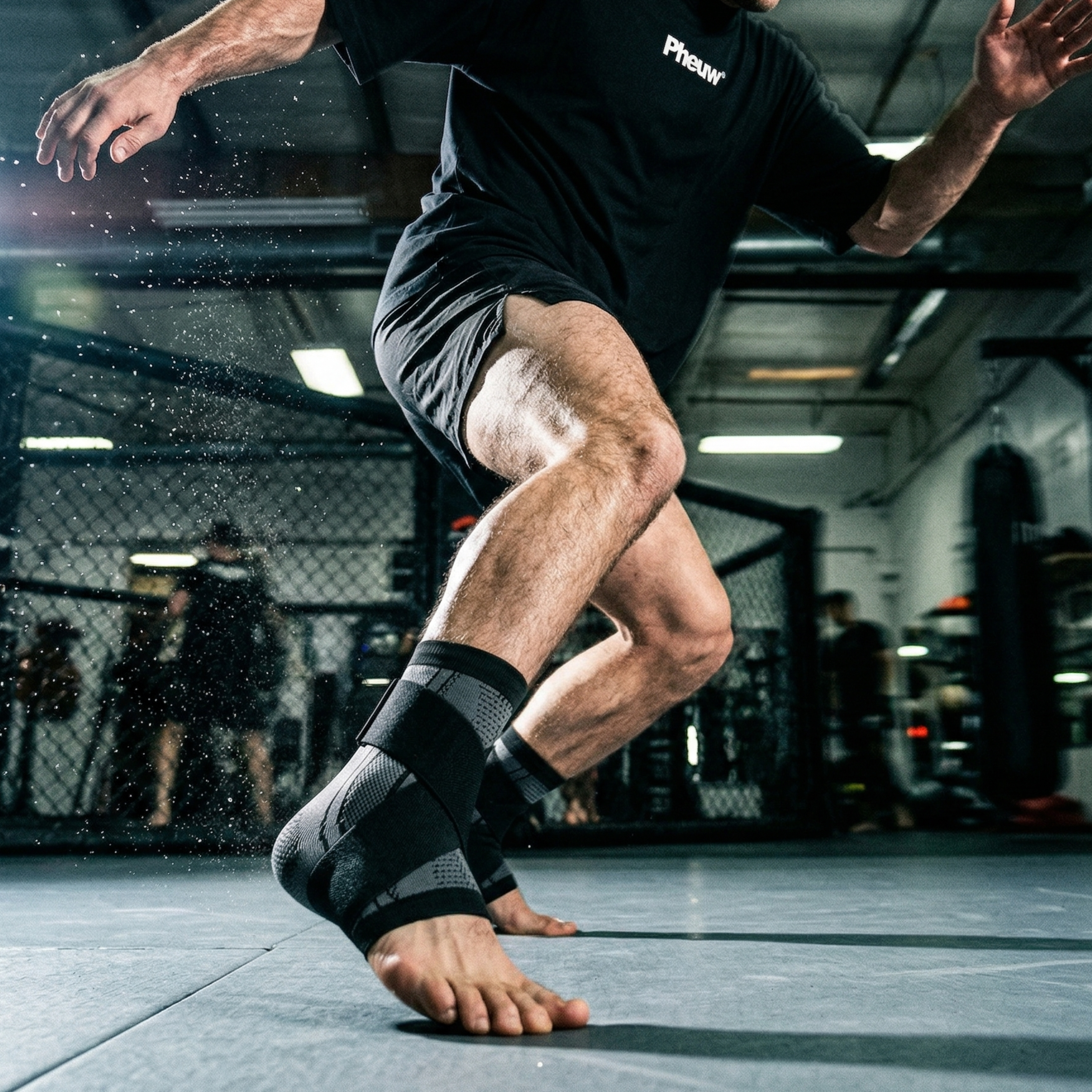 Person in a gym wearing compression sleeves on their legs