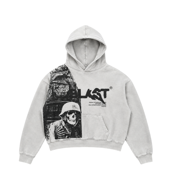 Gray hoodie with graphic design on a white background