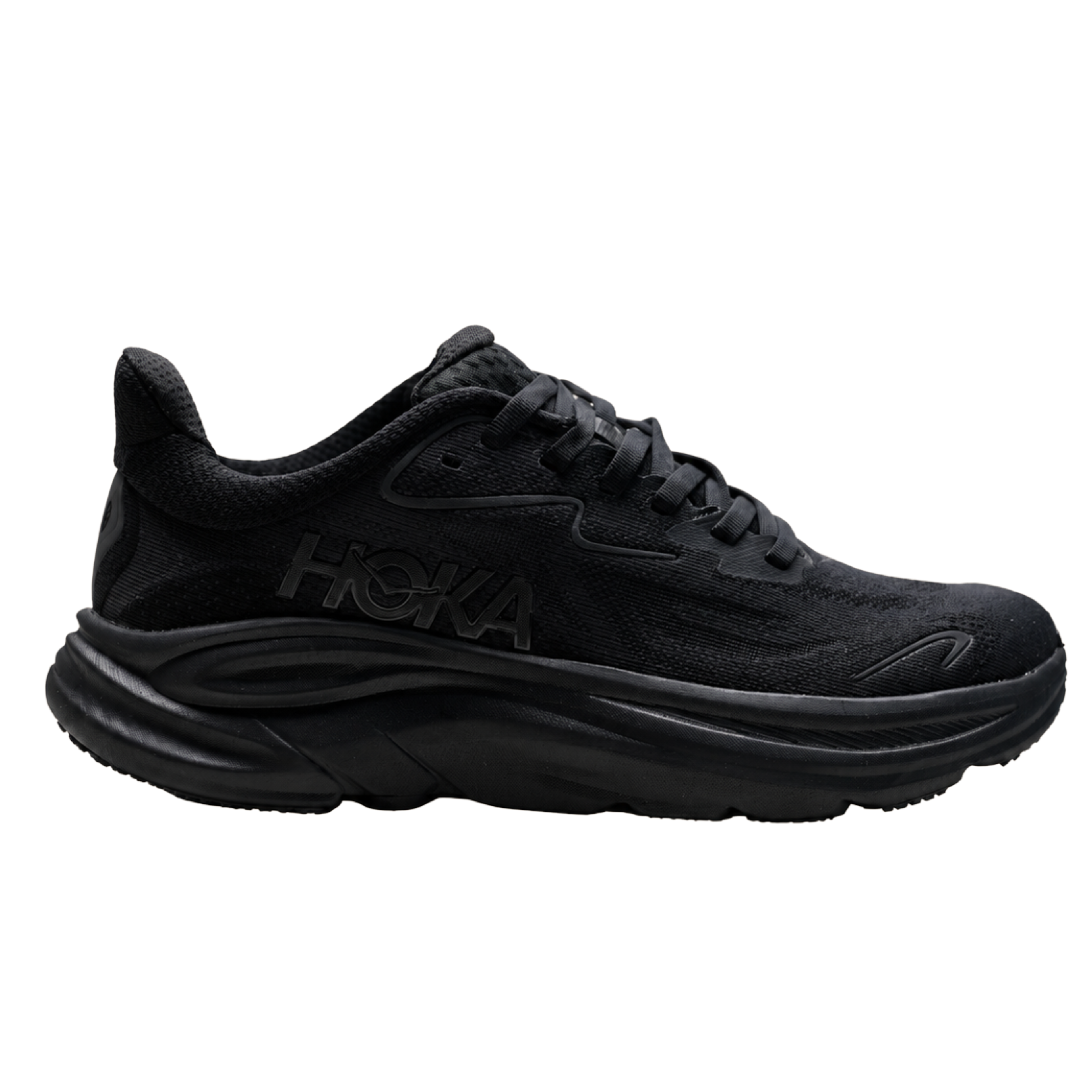 Hoka womens running sneakers with thick cushioned sole and sporty look