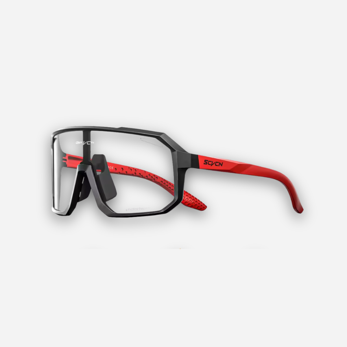 Sunglasses with red and black frame on a white background
