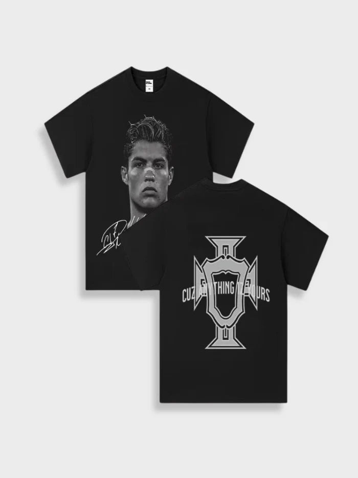 Ronaldo Tribute Tee Black — front and back