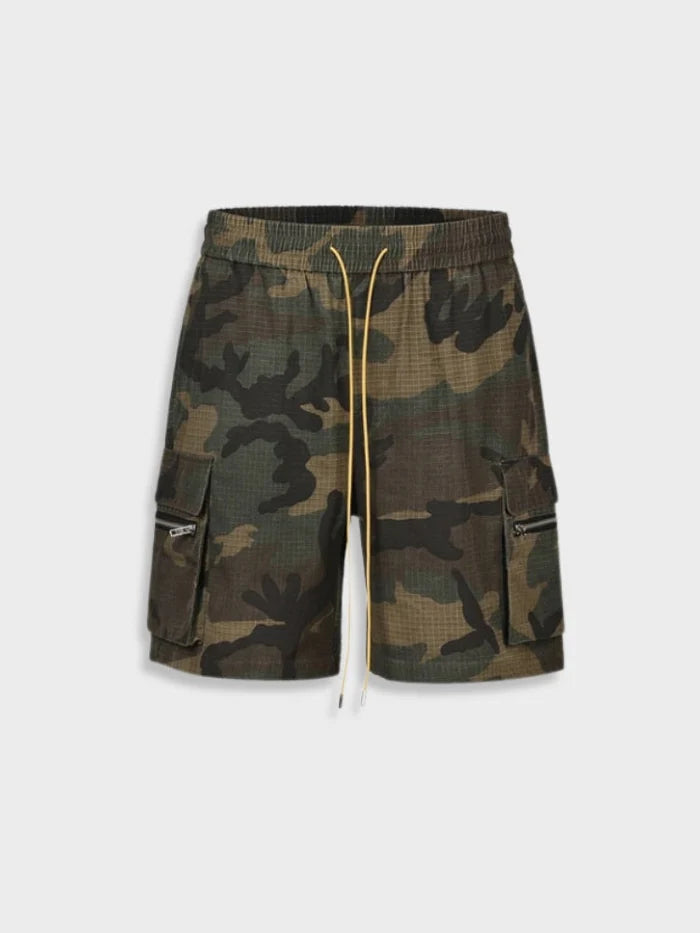 Combat Camo Cargo Shorts — flat front
