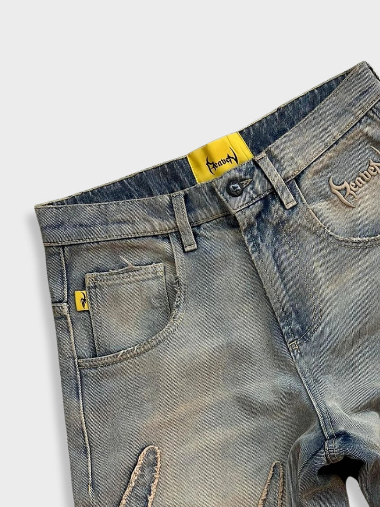 Distressed Washed Denim Jeans