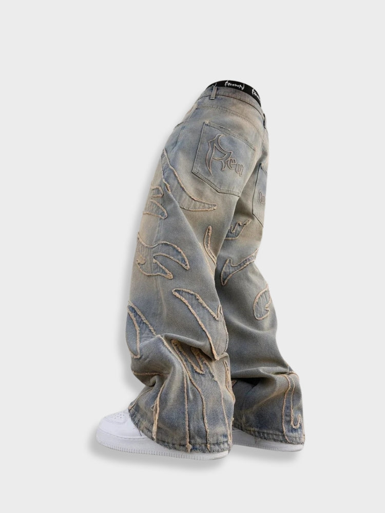 Distressed Washed Denim Jeans