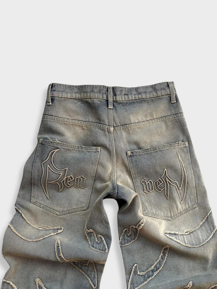 Distressed Washed Denim Jeans