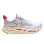 Hoka Clifton 10 womens running shoes in White Coral — lightweight daily trainer, side view