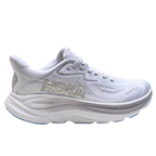 Hoka Clifton 10 womens running shoes in White Silver — lightweight daily trainer, side view