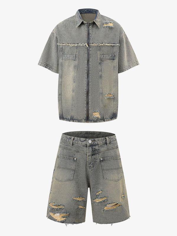 Ripped Denim Distressed Suit clothing set | Pheuw®