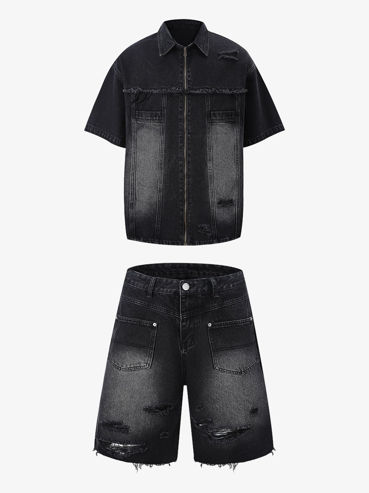 Ripped Denim Distressed Suit - 2460