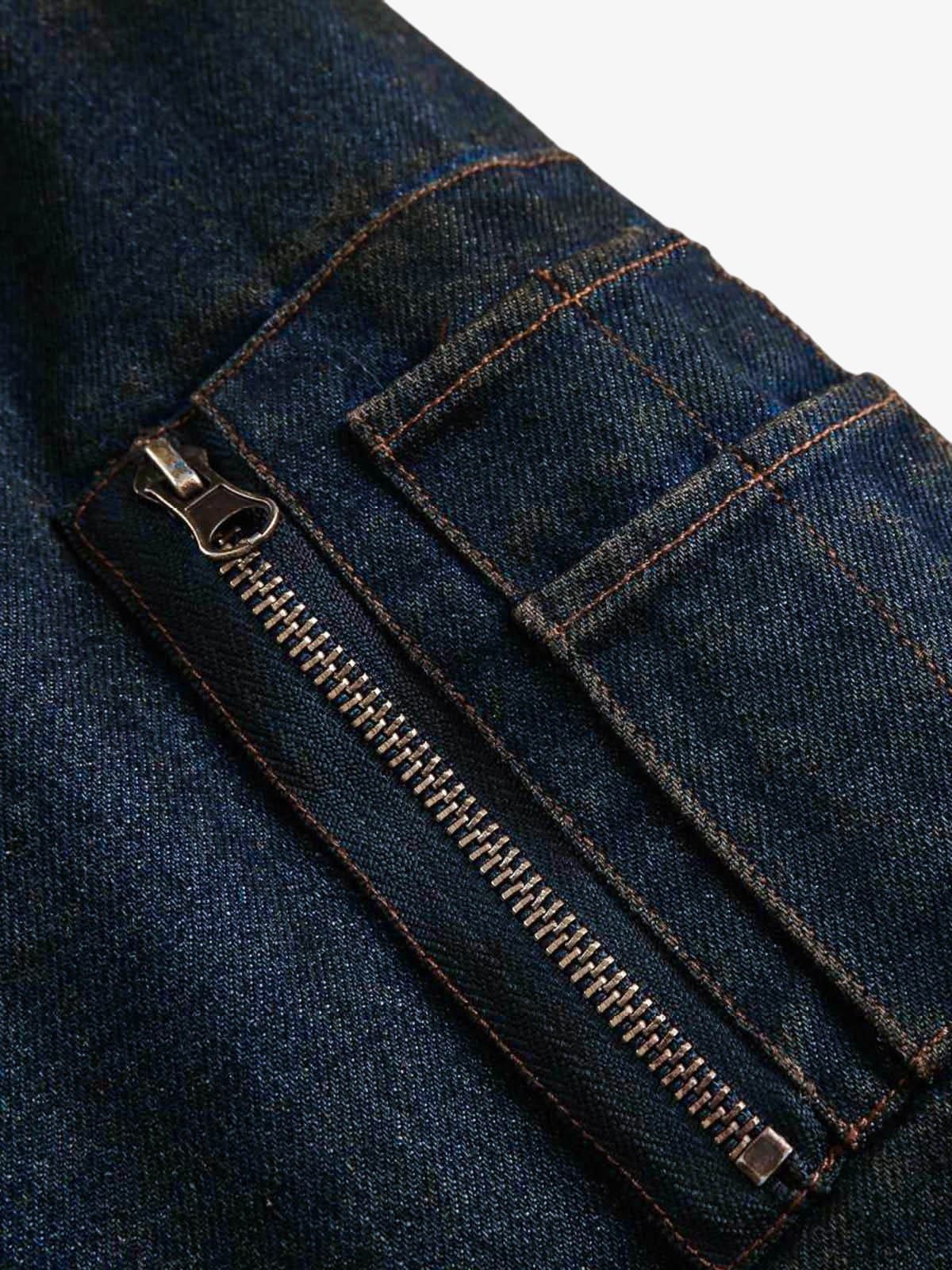 Zip sleeve pocket detail on denim jacket