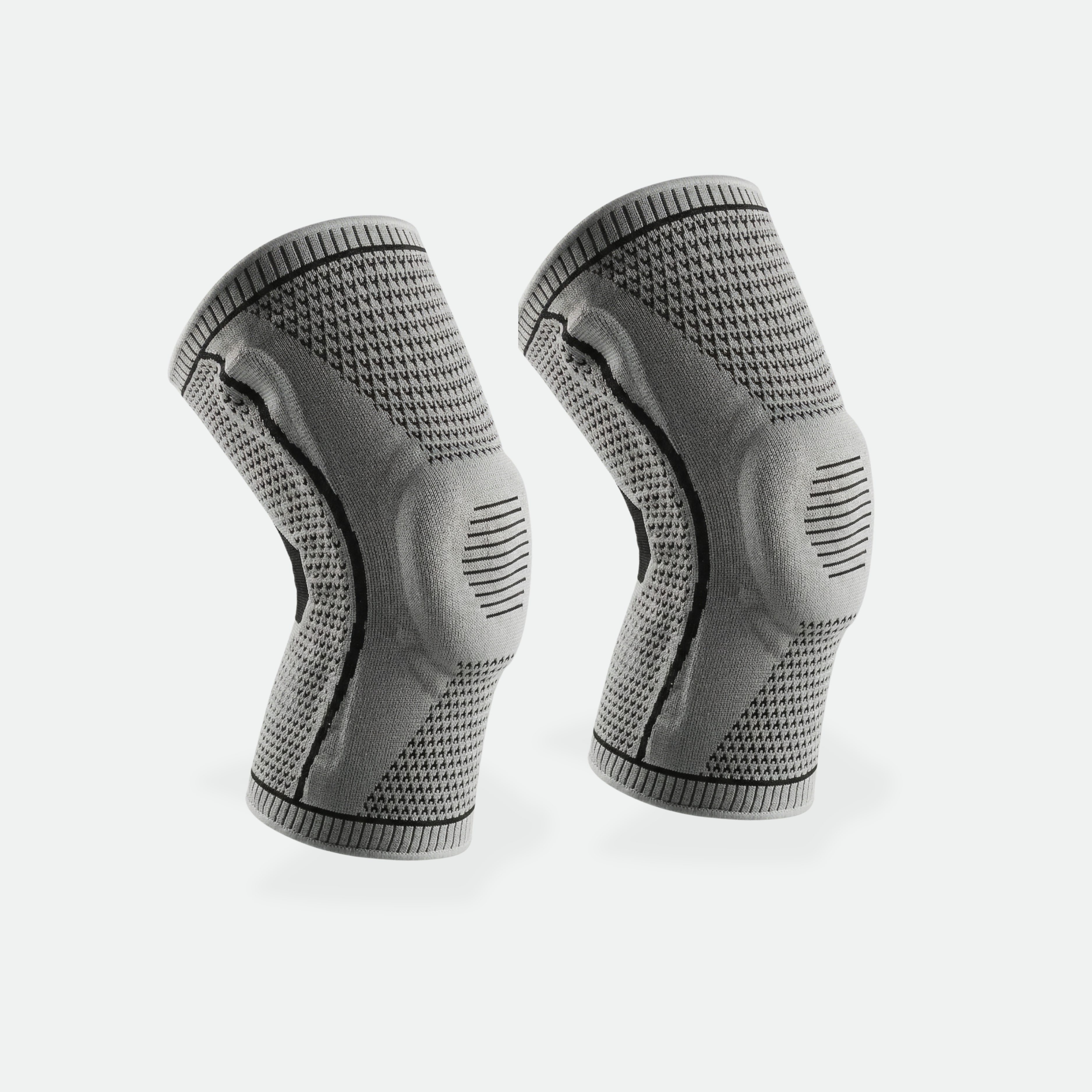 Pair of gray knee sleeves on a white background
